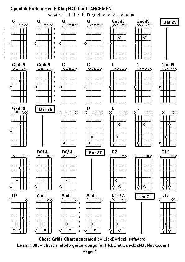 Chord Grids Chart of chord melody fingerstyle guitar song-Spanish Harlem-Ben E King-BASIC ARRANGEMENT,generated by LickByNeck software.